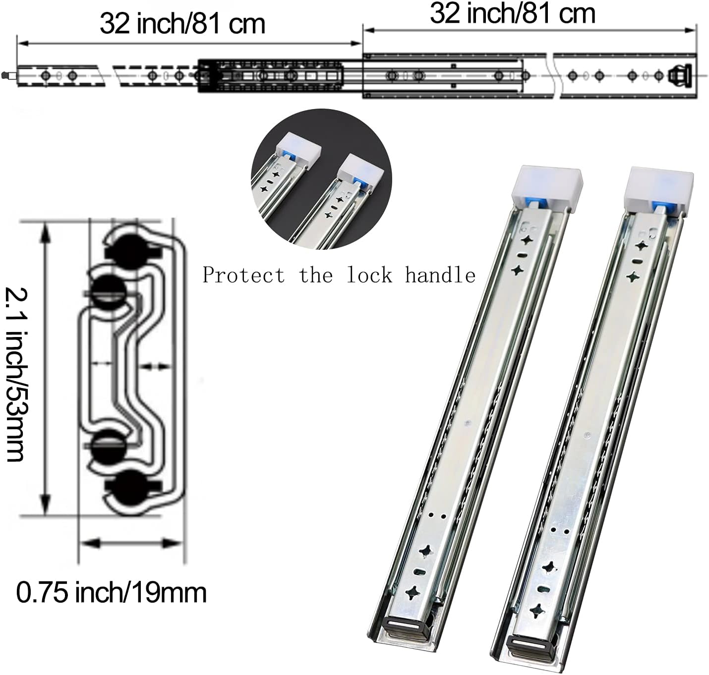 Best Deal Product KCOLVSION 1 Pair 32 Inch 260 Lb Capacity Heavy Duty Drawer Slides with Lock,Side Mount Full Extension 3 Fold Ball Bearing Stainless Steel Drawer Rails,Hardware Drawer Runners Tracks