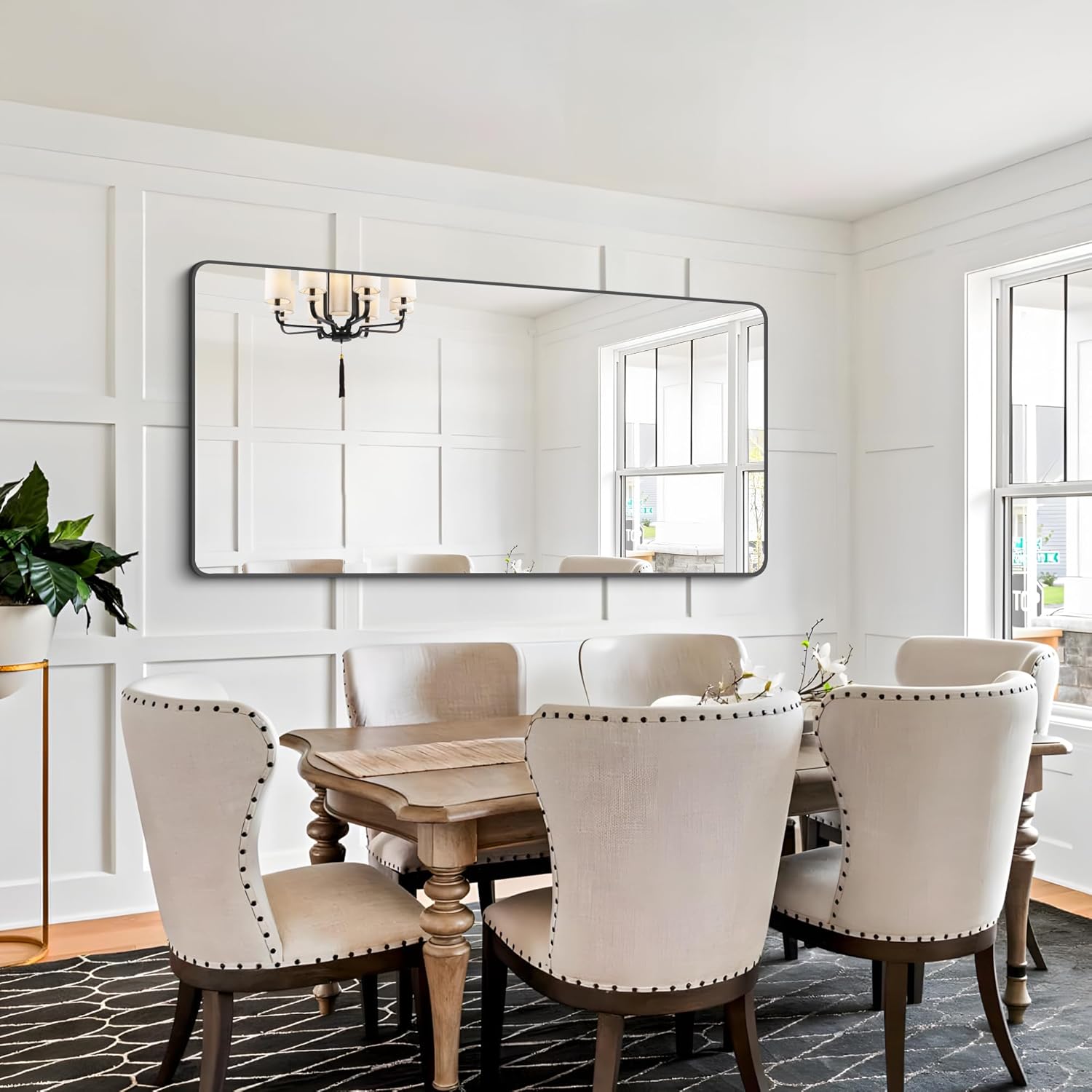 FORBATH Bathroom Mirror 30" X 60",Large Rectangular Wall Mirror, Black Metal Framed Rounded Corner Wall Mounted Mirror for Bathroom Bedroom Entryway Decor(Horizontal/Vertical) - Image 6