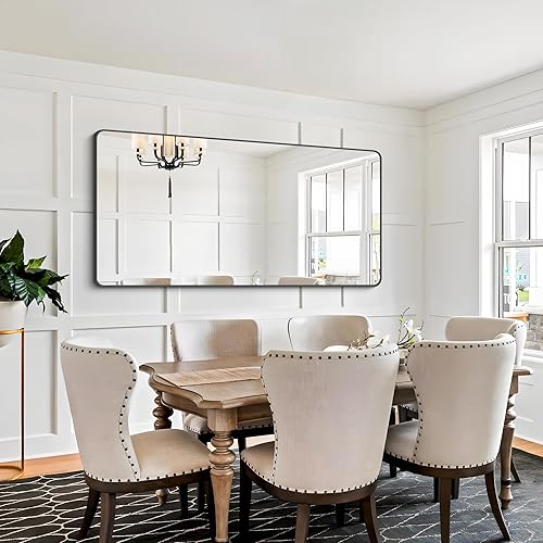 Miniatura 6 de FORBATH Espejo de baño de 30 x 60 pulgadas, espejo de pared rectangular grande, marco de metal negro, espejo de pared de esquina redondeada para