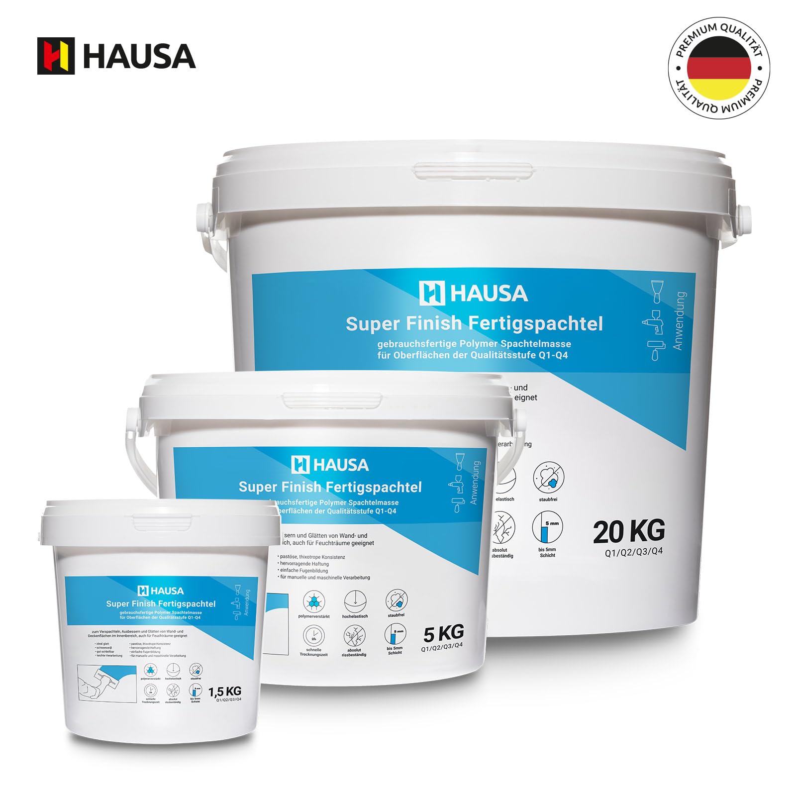 HAUSA Super Finish Enduit prêt à l'emploi pour intérieur - Enduit fin pour cloisons sèches - Blanc 20 kg