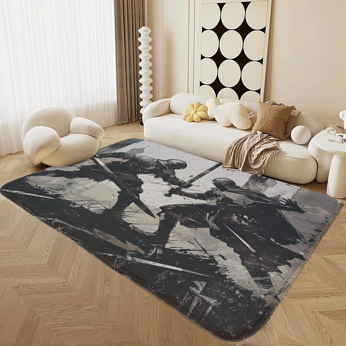 Japanese Samurai Anime Black Non-Slip Decorative Carpet, 24x36inch