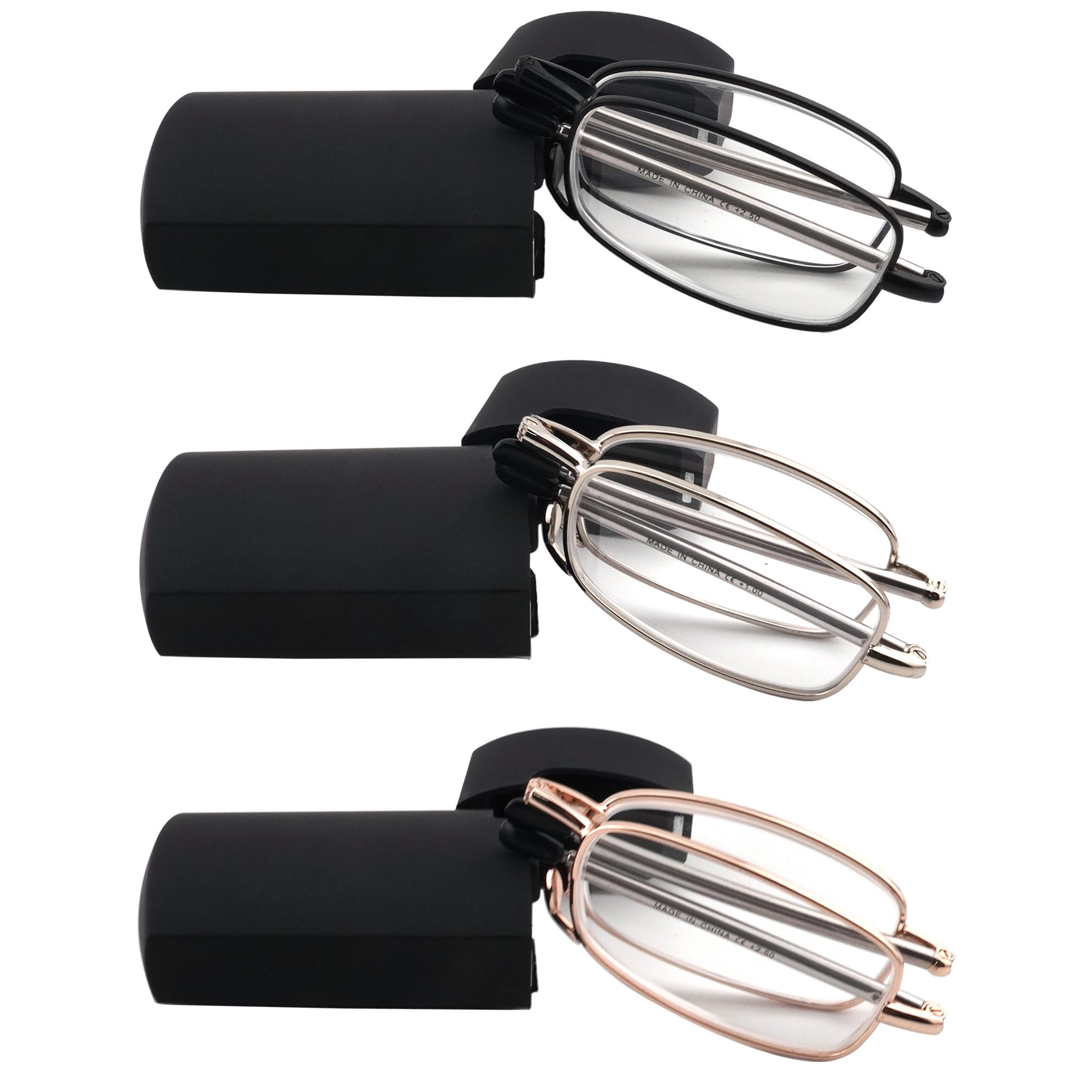 zooxsky Folding Reading Glasses, Compact Foldable Portable Pocket Readers for Men Women, Spring Hinge Metal Frame with Case