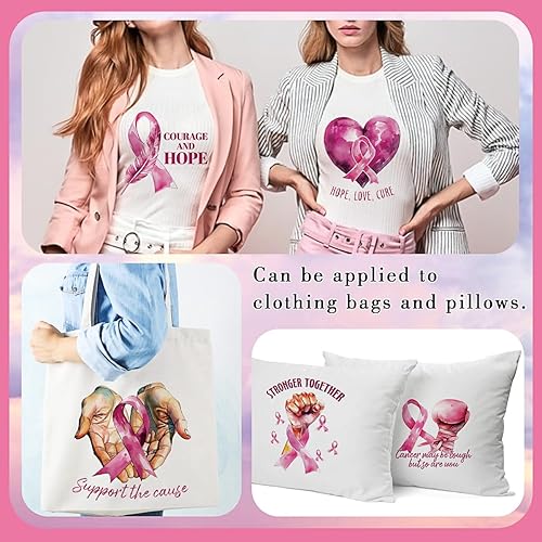 Miniatura 3 de 6 parches termoadhesivos para transferencia de concientización sobre el cáncer de mama para camisetas, diseños de cinta rosa, calcomanías para