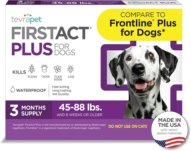 FirstAct Plus Flea and Tick Topical for Dogs 45-88 Pounds, 3 Applicators