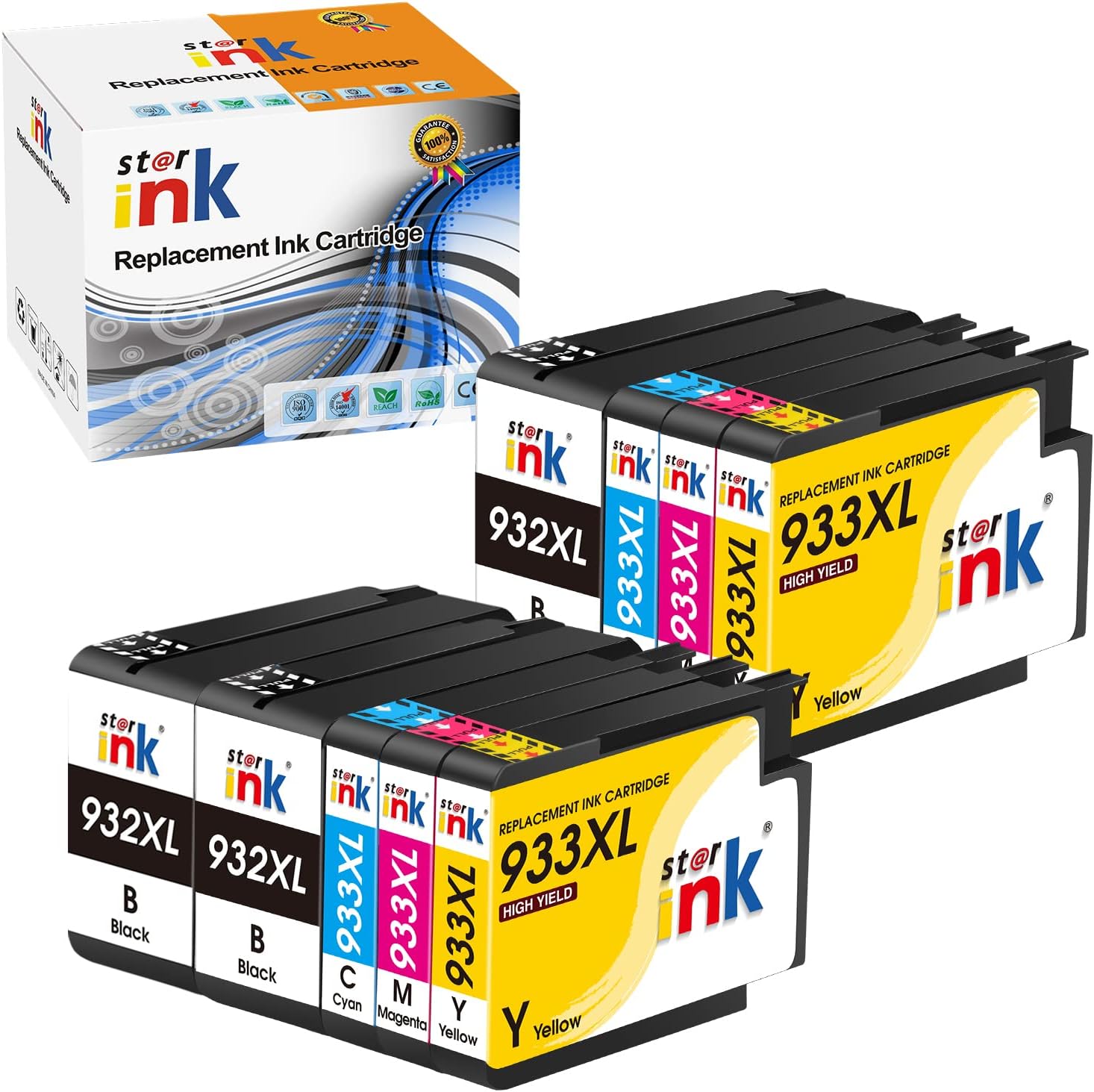 Starink 932XL 933XL Ink Cartridges Replacements for HP 932 933 Work for HP OfficeJet 6600 6700 7610 7612 7510 6100 7110 Printer(3BK+2C+2M+2Y) 9-Packs