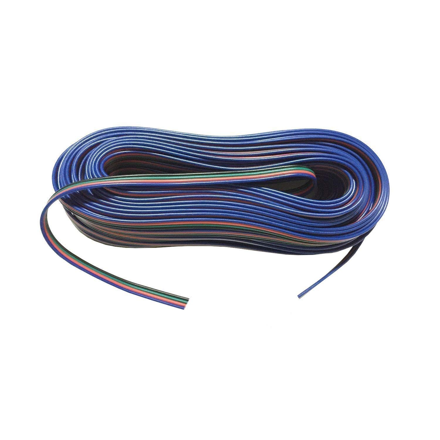 22AWG 4 Pin 20m 66ft Extension Cable RGB LED Strip Extension Wire 22 Gauge Extension Cord Electric Wire for SMD 5050/ 3528/ 2835 RGB LED Tape Light and Other DC 5V-24V Devices