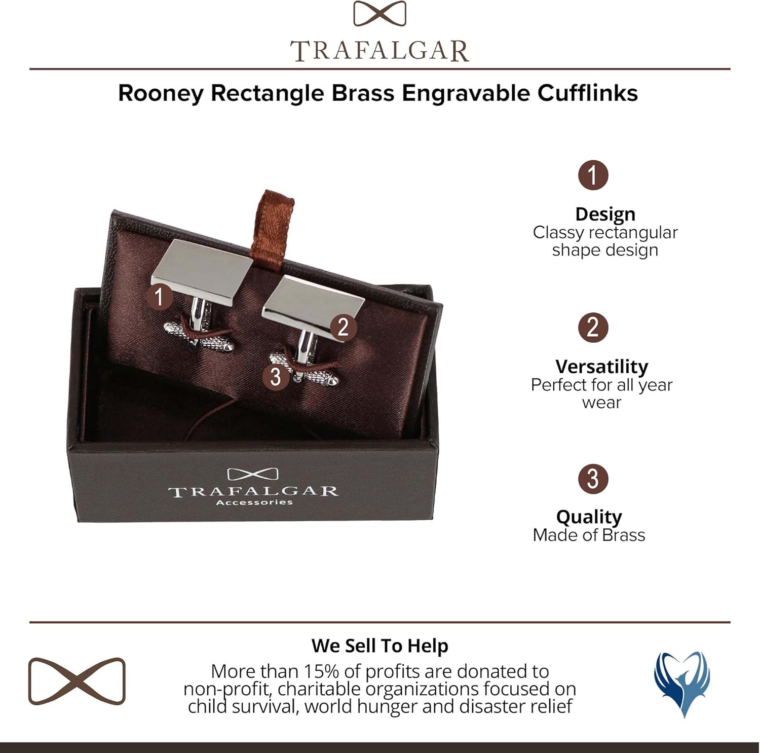 Trafalgar Men's Rooney Rectangle Brass Engravable Cufflinks