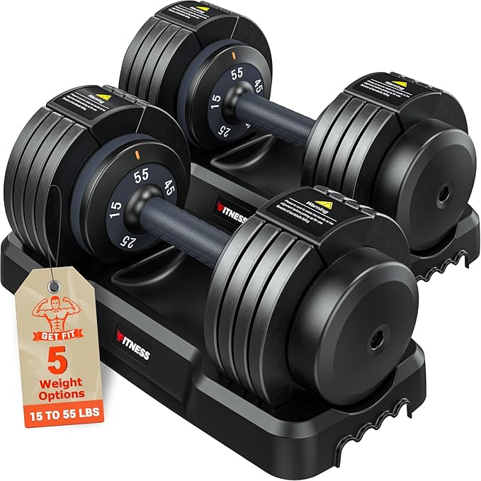 Rendpas Adjustable Dumbbells Set of 2, 5-in-1/10-in-1/16-in 1 Quick-Lock Hand Weights 25/55/80 lbs Pair, Anti-Slip Handle Free Weights Set in Home Gym for Men and Women