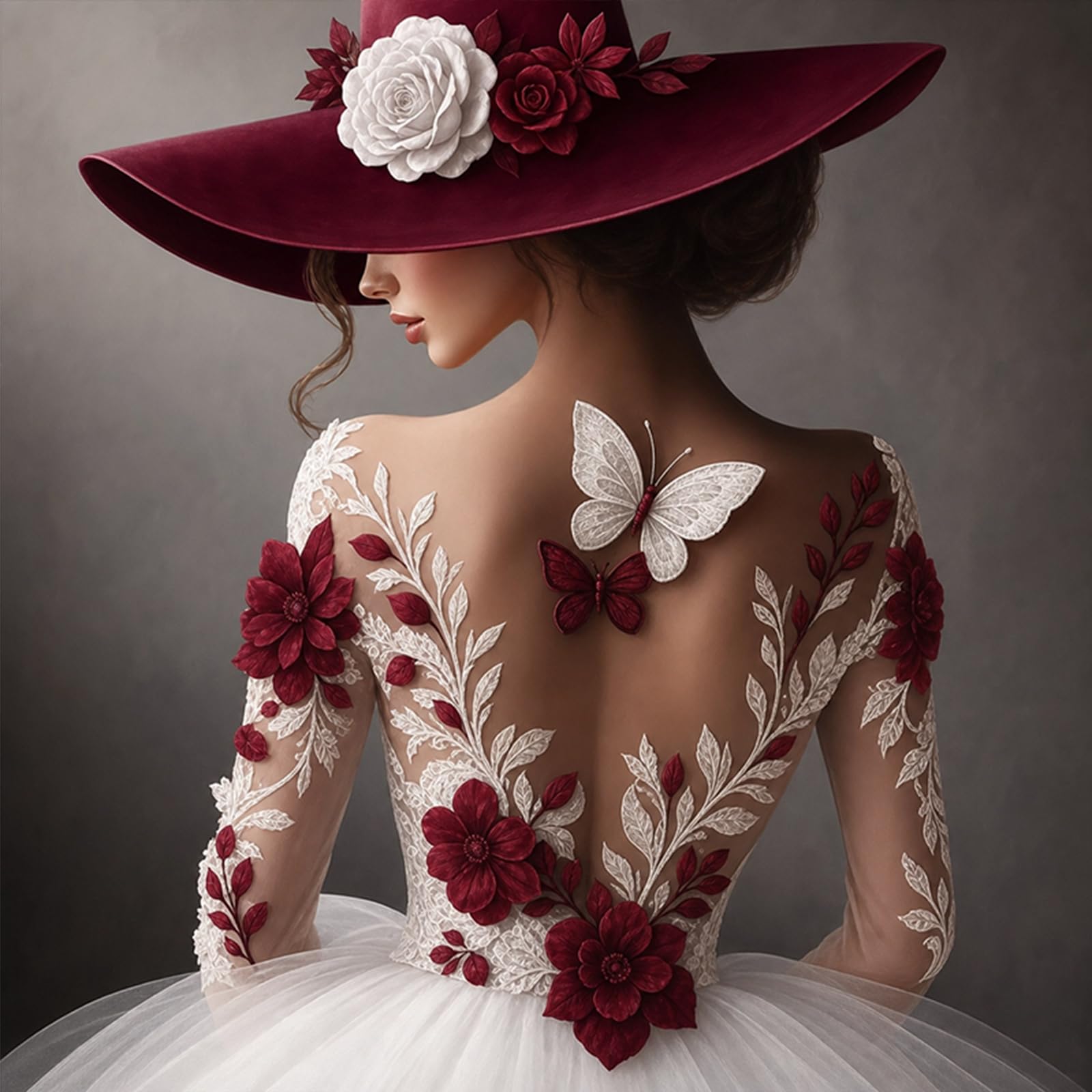 Poetrydraw Burgundy Lace Lady 11Ct Cross Stitch Kit, Diy Embroidery Starter Set, 17.71X17.71inch, Includes Floss, Needles & Instructions, For Beginners & Adults