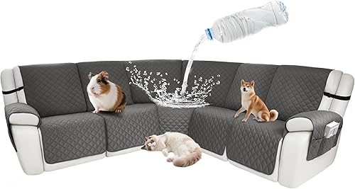 Miniatura 121 de Fundas impermeables para sofá reclinable seccional en forma de L, funda para sofá seccional reclinable de 7 piezas, antideslizante, lavable, juego