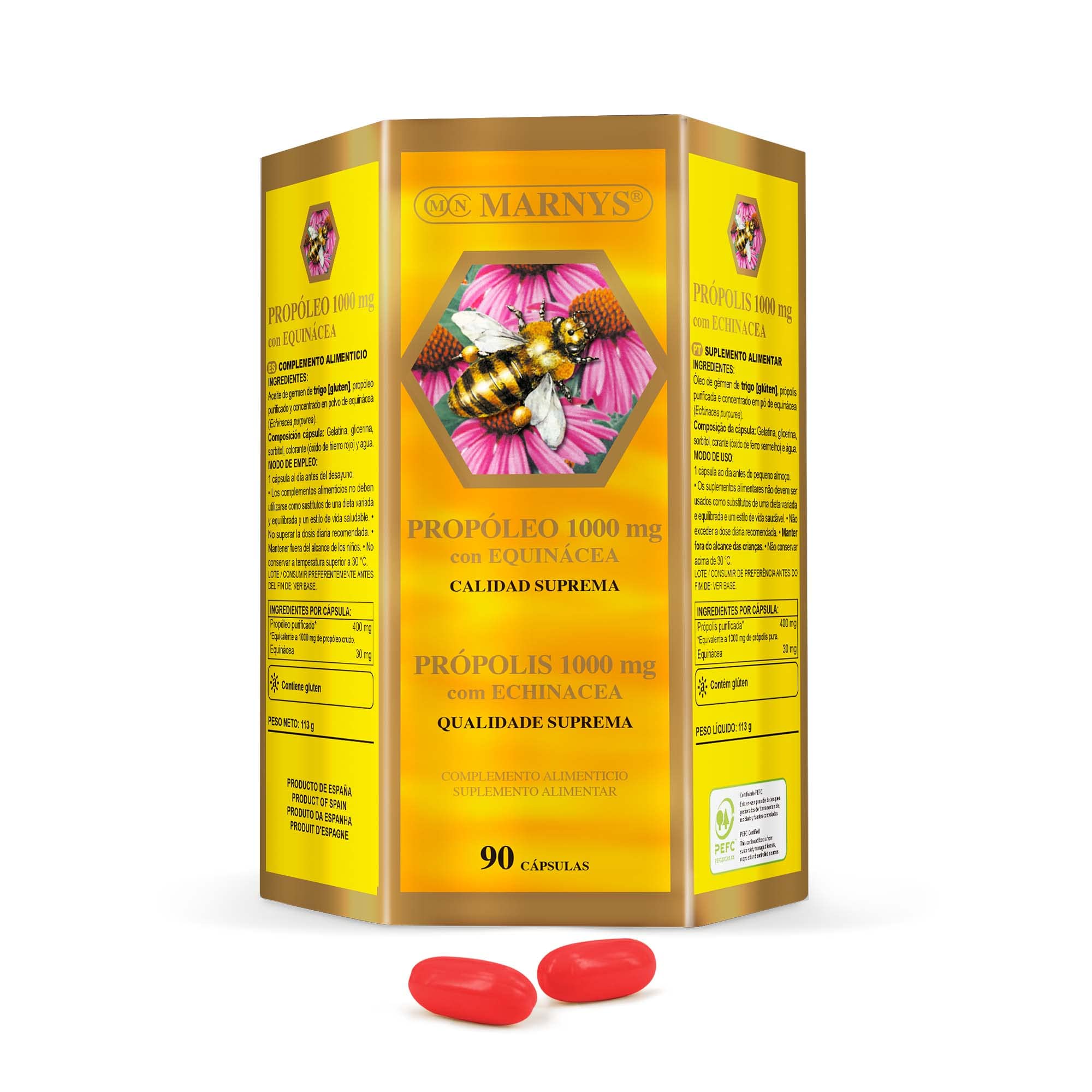 Marnys Propóleo 1000 Mg Con Equinácea Y Aceite De Germen De Trigo 90 Cápsulas, color Esencial