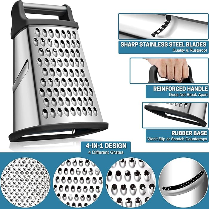 CIBERS Box Grater - 4-Sided Food Grater for Cheese, Vegetables & Ginger : Amazon.co.uk: Home & Kitchen