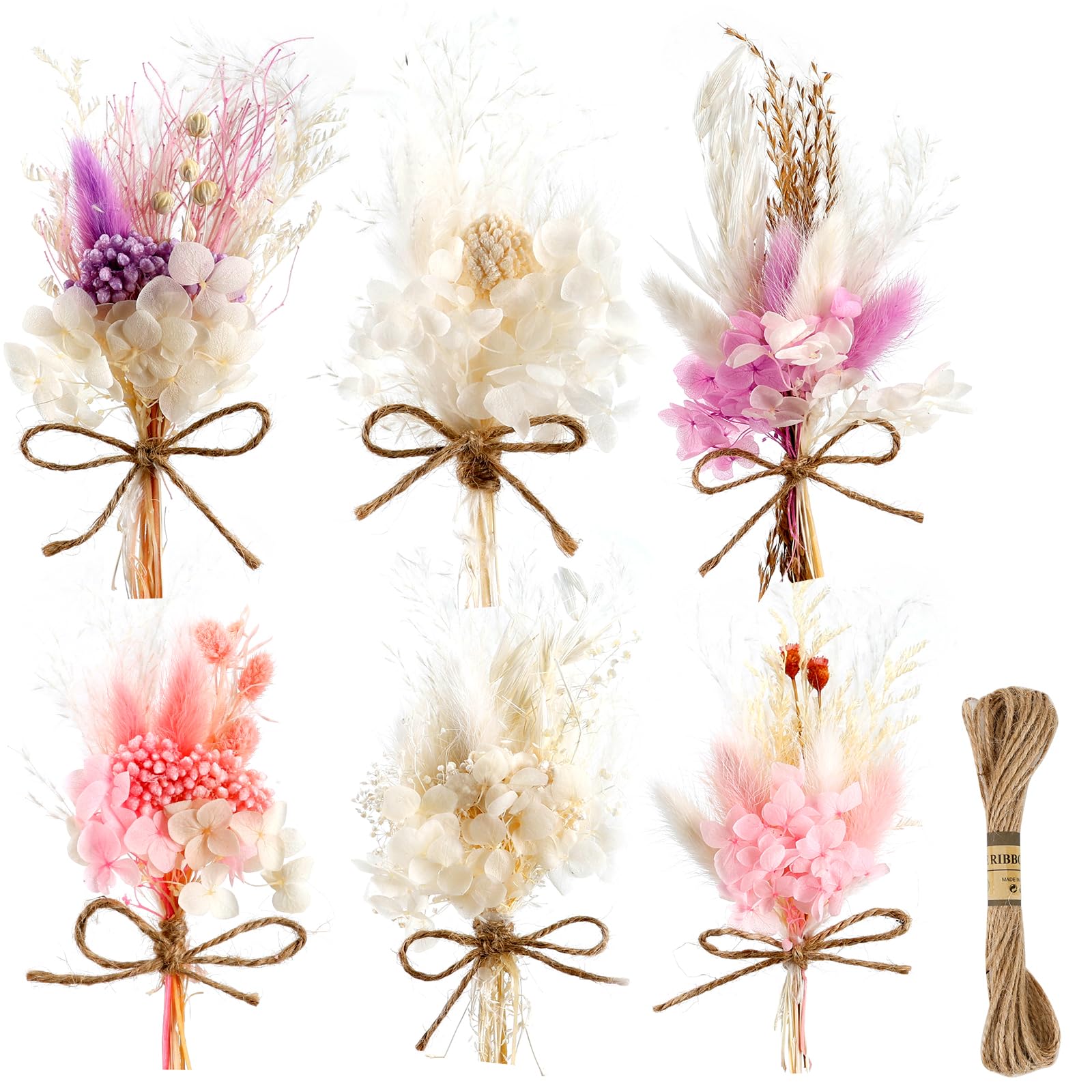 Mini Natural Dried Flowers Bouquets Set of 6 - Epoxy Resin Packages for Small Picture Frames, Crafts, Scrapbook, Decoration, Nail Art, Handicraft