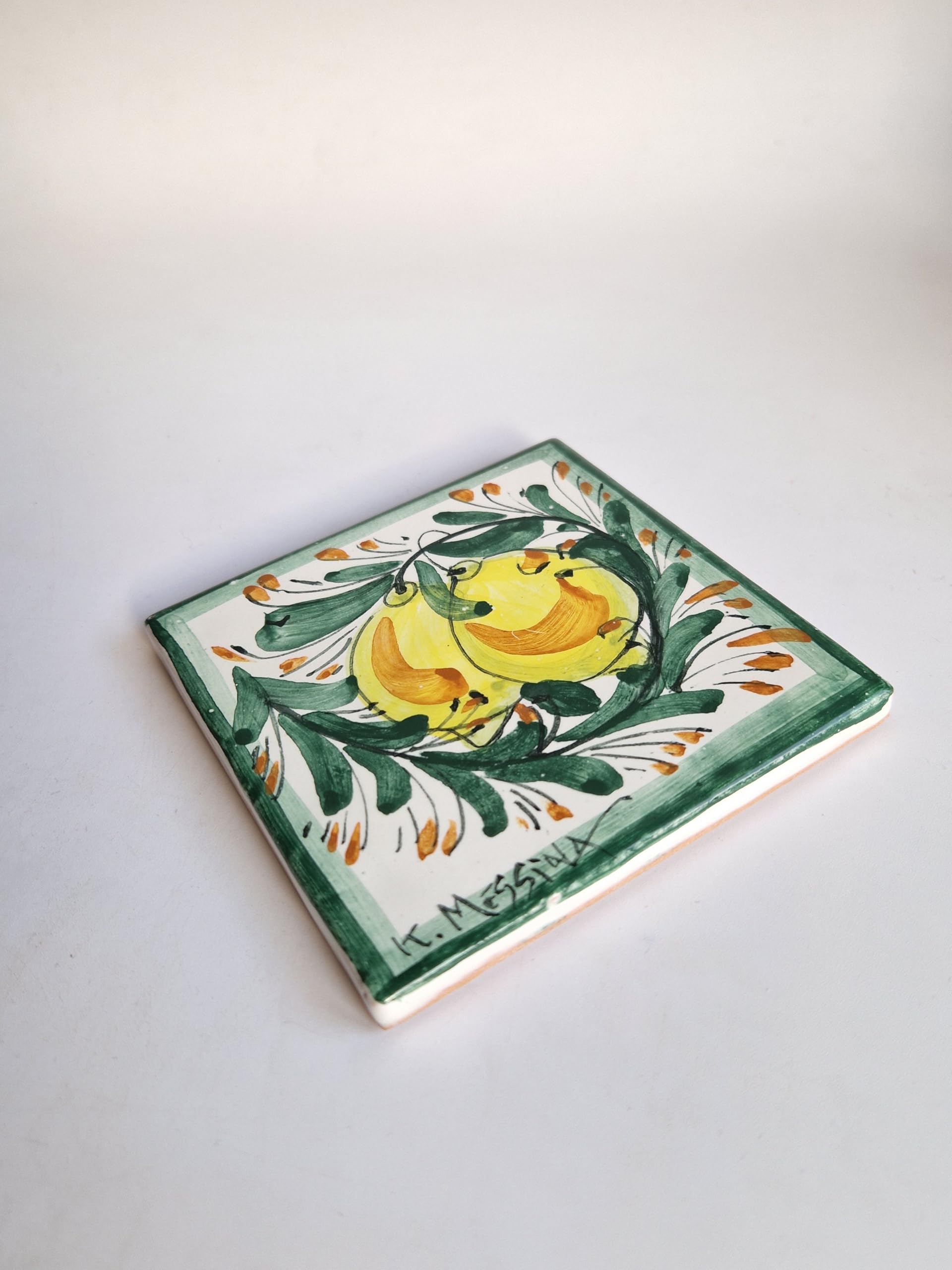 Le Ceramiche di Ketty Messina Mattonella 10 x 10 di Ceramica Siciliana Dipinta a Mano con Limoni Piastrella