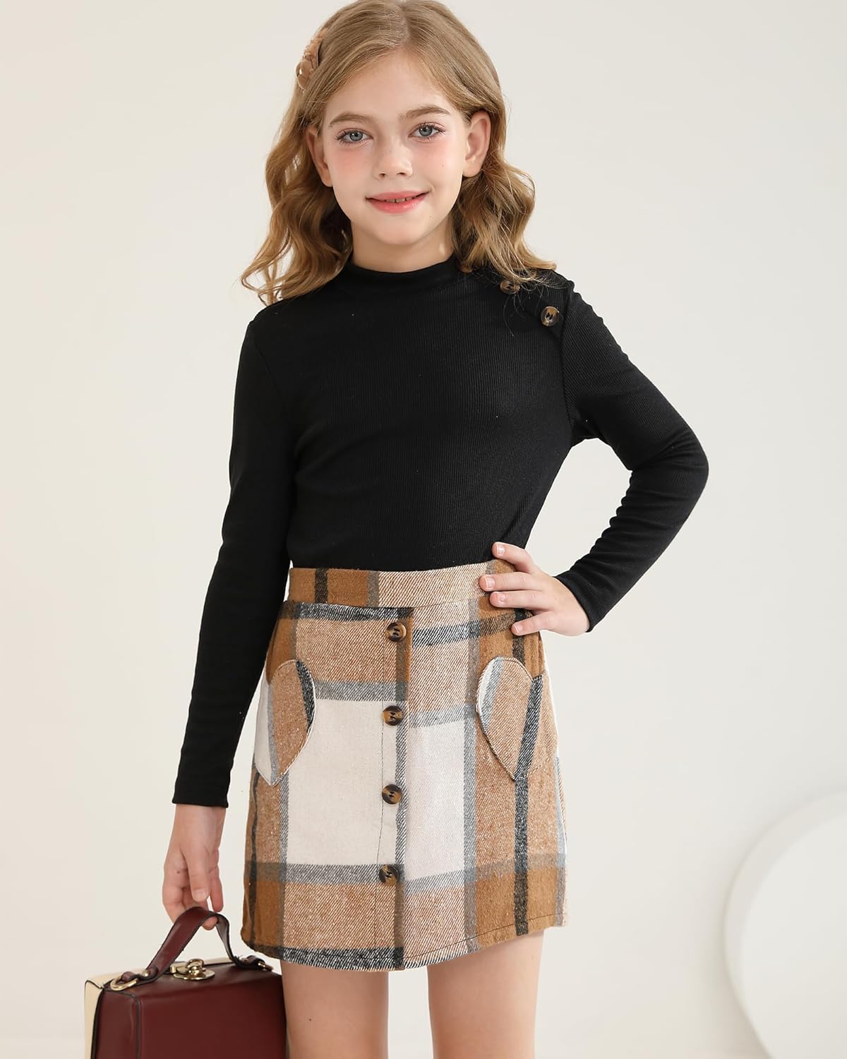 Cute Clothes for Girls Fall Winter Kids 2 Piece Outfits Sweater Plaid Skirt Tween Girls Clothing Dresses Set 8-12 - Image 3