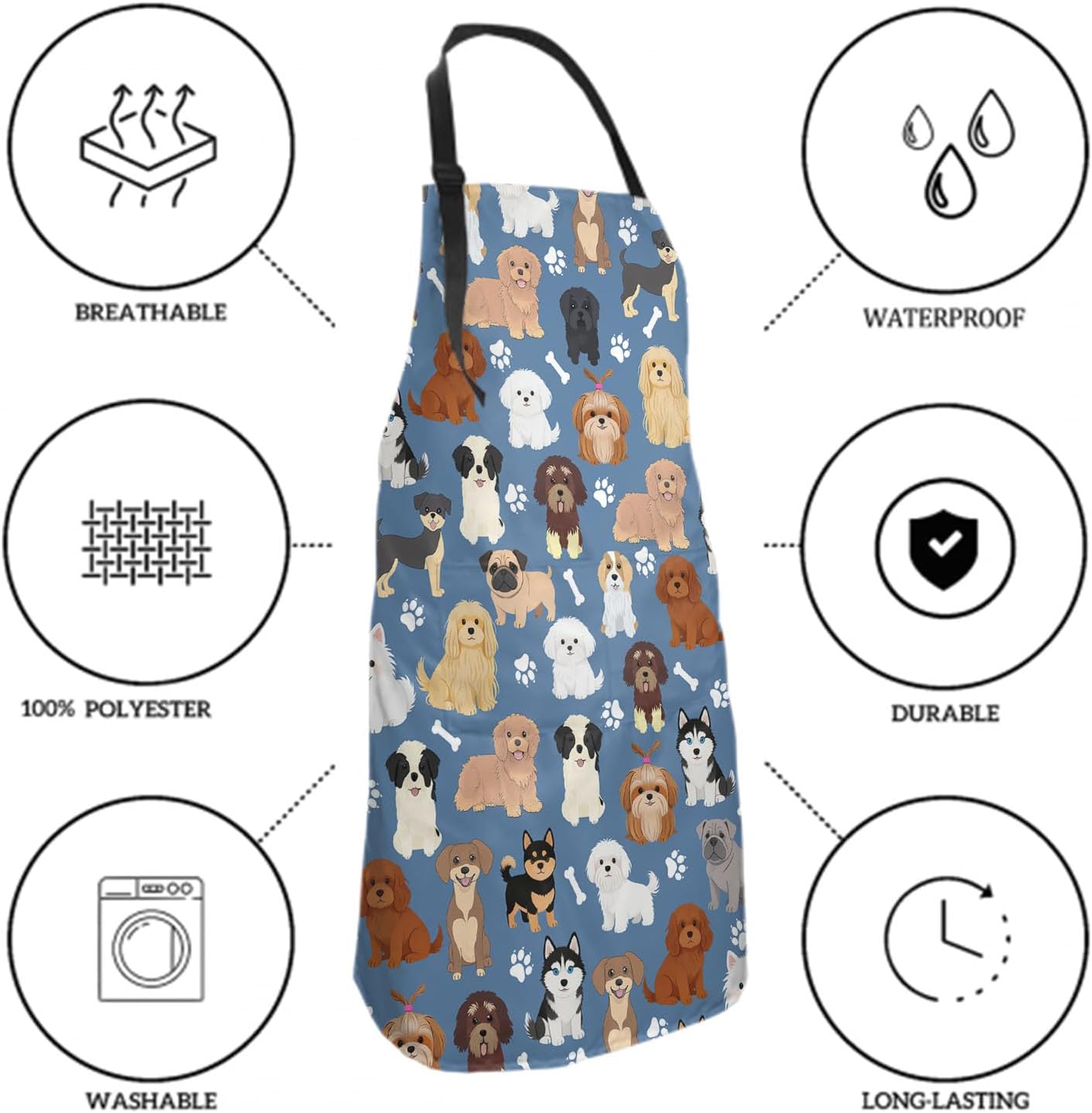 Sweetshow Cute Dog Apron with 2 Pockets and Adjustable Neck Waterproof Kitchen Cooking Dog Grooming Aprons for Women Men