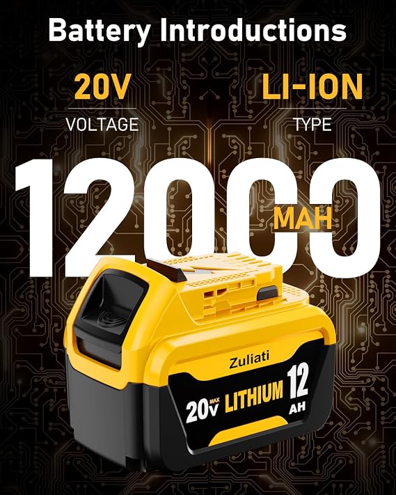 DCB206 12.0Ah Replacement for Dewalt 20V Battery and DCB107 Charger(3P)