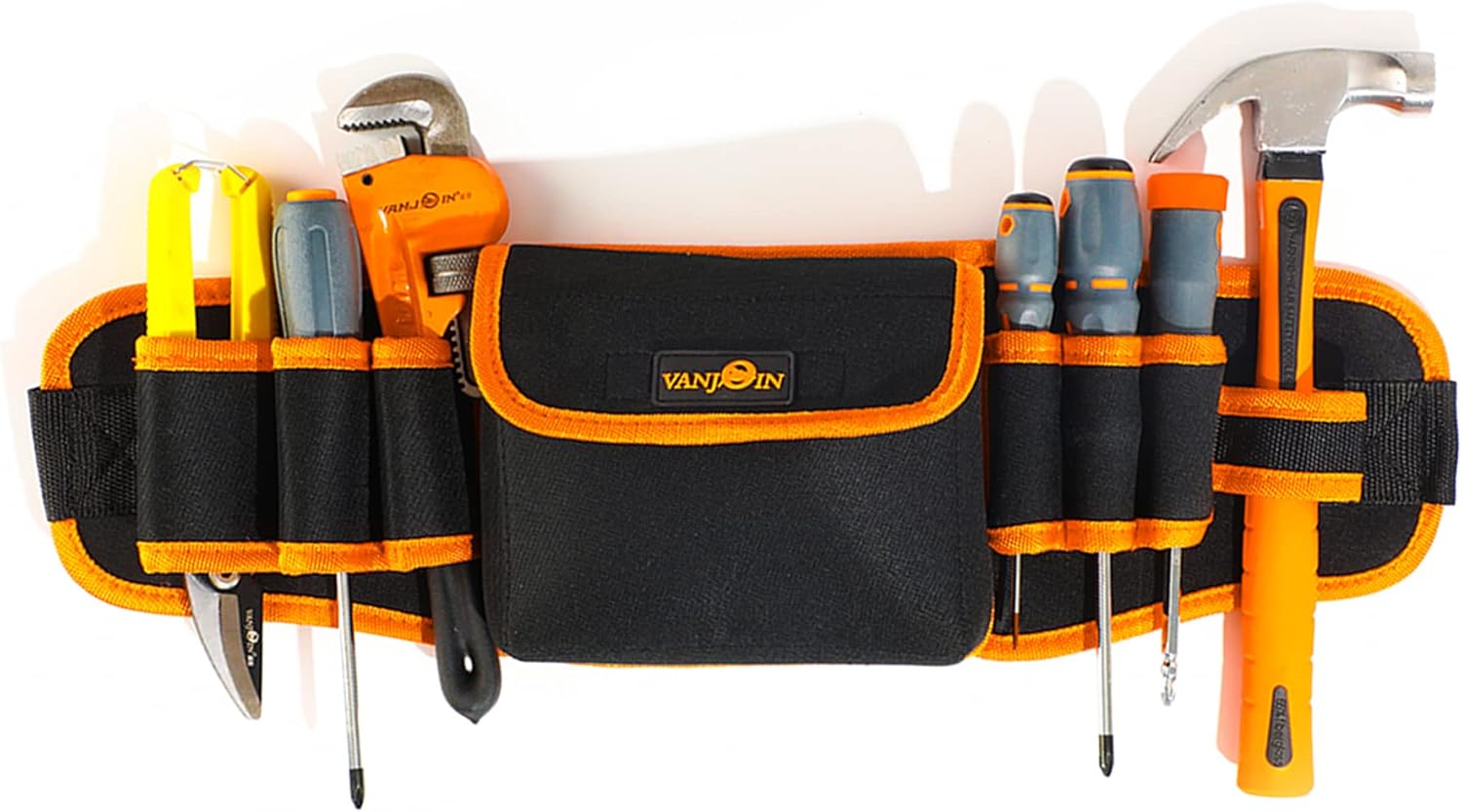 Tool Pouch Bag, Electrician Tool Pouch with 8 Pockets Adjustable Belt, Heavy Duty Tool Pouches Small Organizer Bag, Tool Pouch Belt for Electrician Skilled Workmen Carpenter (Black-one-piece)