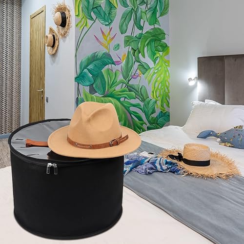 Miniatura 6 de Caja de almacenamiento plegable para sombreros redondos con tapa, caja grande de viaje, organizador de armario decorativo para mujeres y hombres,
