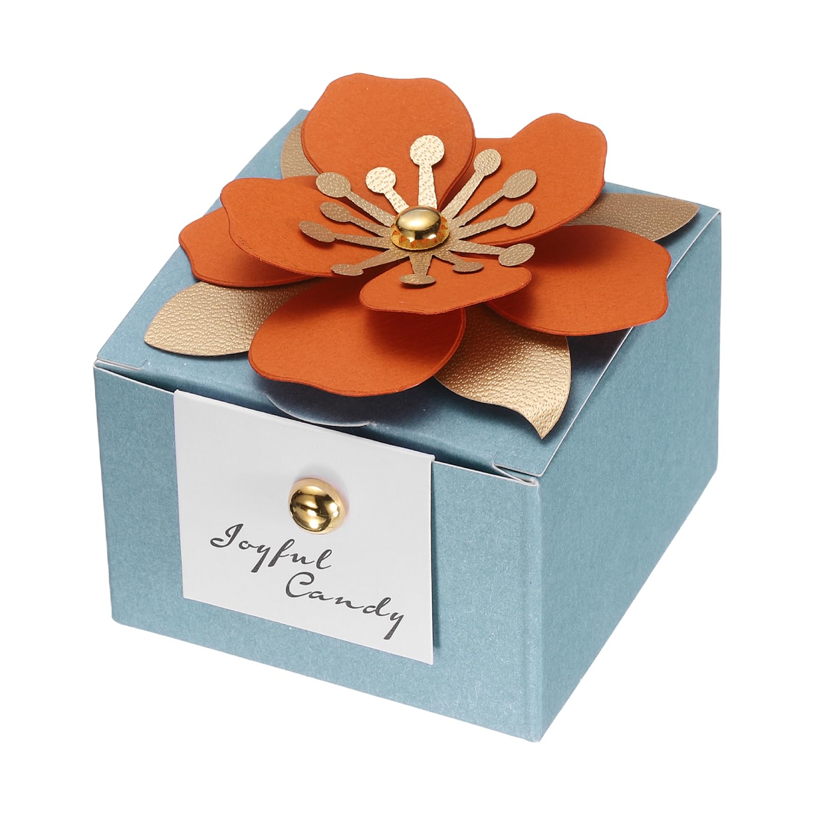 PATIKIL Wedding Favor Boxes, (2.5 x 2.5 Inch, Sky Blue)(25 Pcs), Square Paper Flower Candy Boxes with Orange Floral Decor Thanks Card, Suitable for Wedding/Birthday/Party/Decorations/Gift