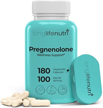 Brain & Hormone Support Pregnenolone - 180 Veggie Caps for Enhanced Memory, Focus & Vitality - Made in USA