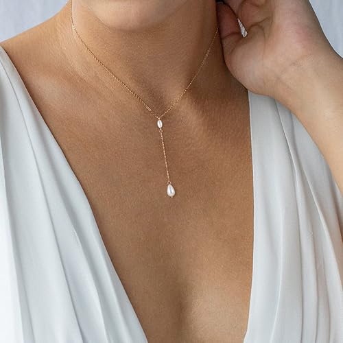 Miniatura 7 de Collares de perlas para mujer, chapado en oro real de 14 quilates, delicado collar de perlas para mujer, collar de cadena de perlas hecho a mano,