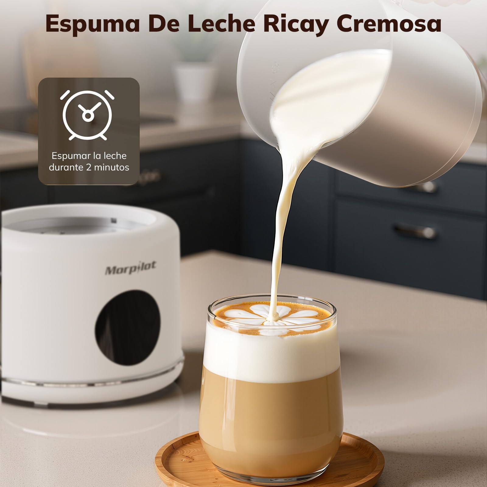 Morpilot Elektryczny szklany spieniacz do mleka 6 w 1, 500 ml, 600 W, zdejmowany dzbanek do zmywarki, ciepła i zimna pianka, podgrzewacz do mleka do Cappuccino Macchiato Latte