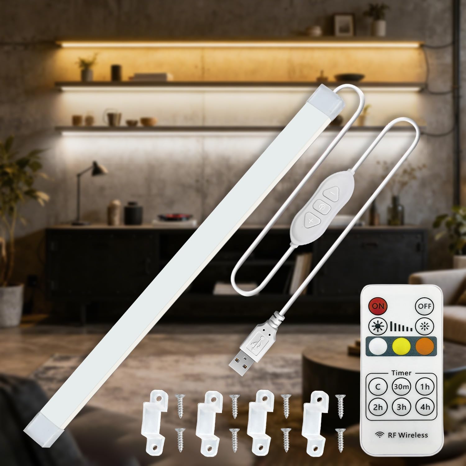 MDee Under Cabinet Lights COB LED Strip Light with Remote, 8W USB Strip Light, 3000K-6000K Dimmable, 800LM, 5V, Flexible, 12mm Width, Ideal for TV, Cupboard, Wardrobe, Kitchen, Shelf, Closet, 1.5M