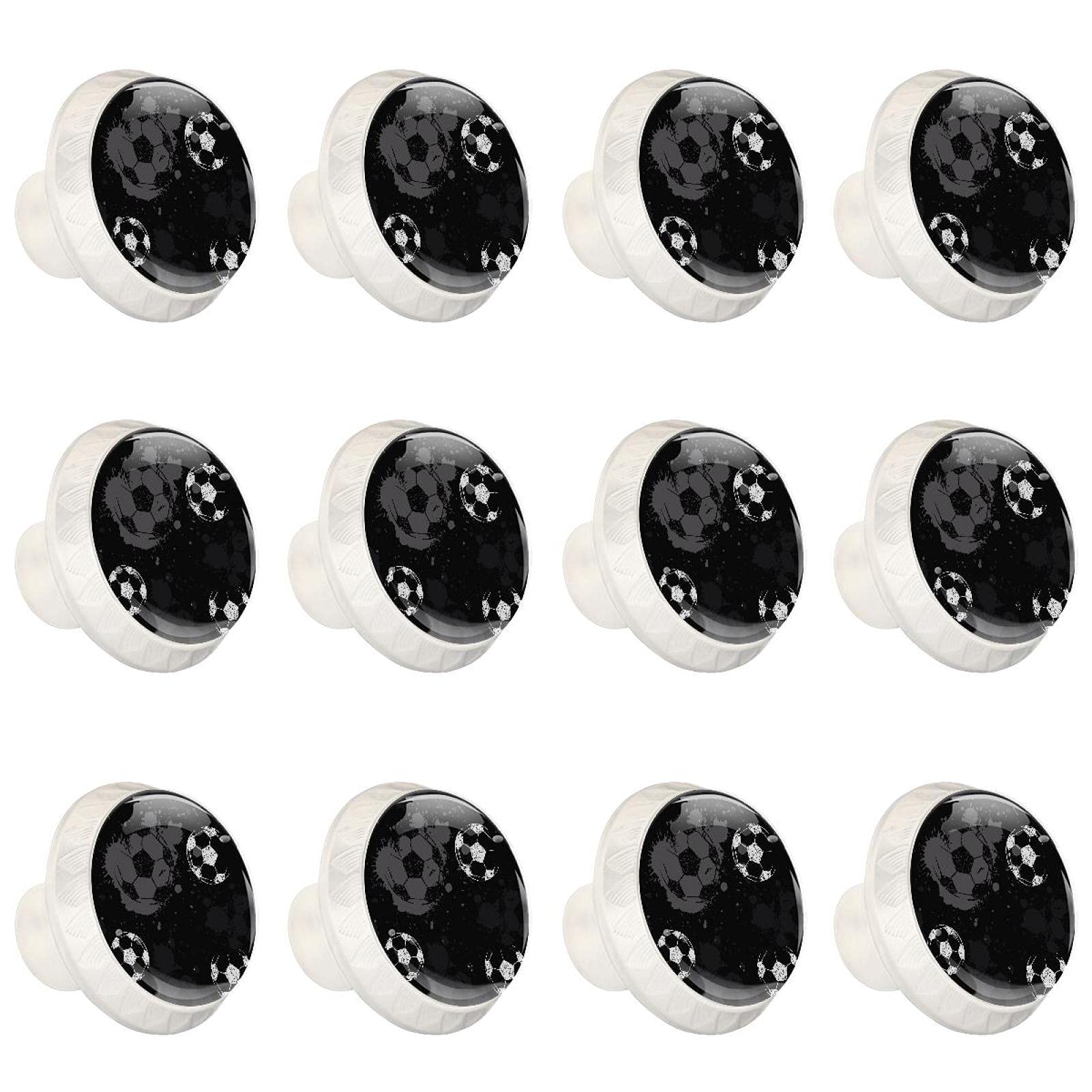 Boutons d'armoires de cuisine ronds en finition soignée motif football noir et blanc