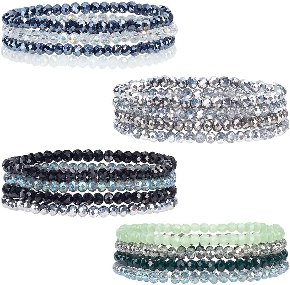 4 Sets Beaded Boho Stretch Bracelet Stackable Bead Bracelets for Women Colorful Bohemian Glass Beaded Bracelets Trendy Costume Jewelry Mothers Day Gifts for Women