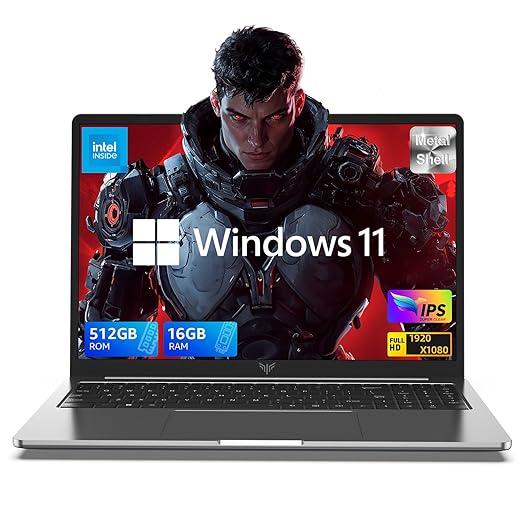 Laptop, 16GB DDR4 512GB SSD Laptop Computer, 15.6inch Windοws 11 Laptop with Ιntel 12th Quad-Core Processor(Up to 3.6GHz), 1920P FHD Display, WiFi 6, USB3.2, Type_C,Long Battery Life