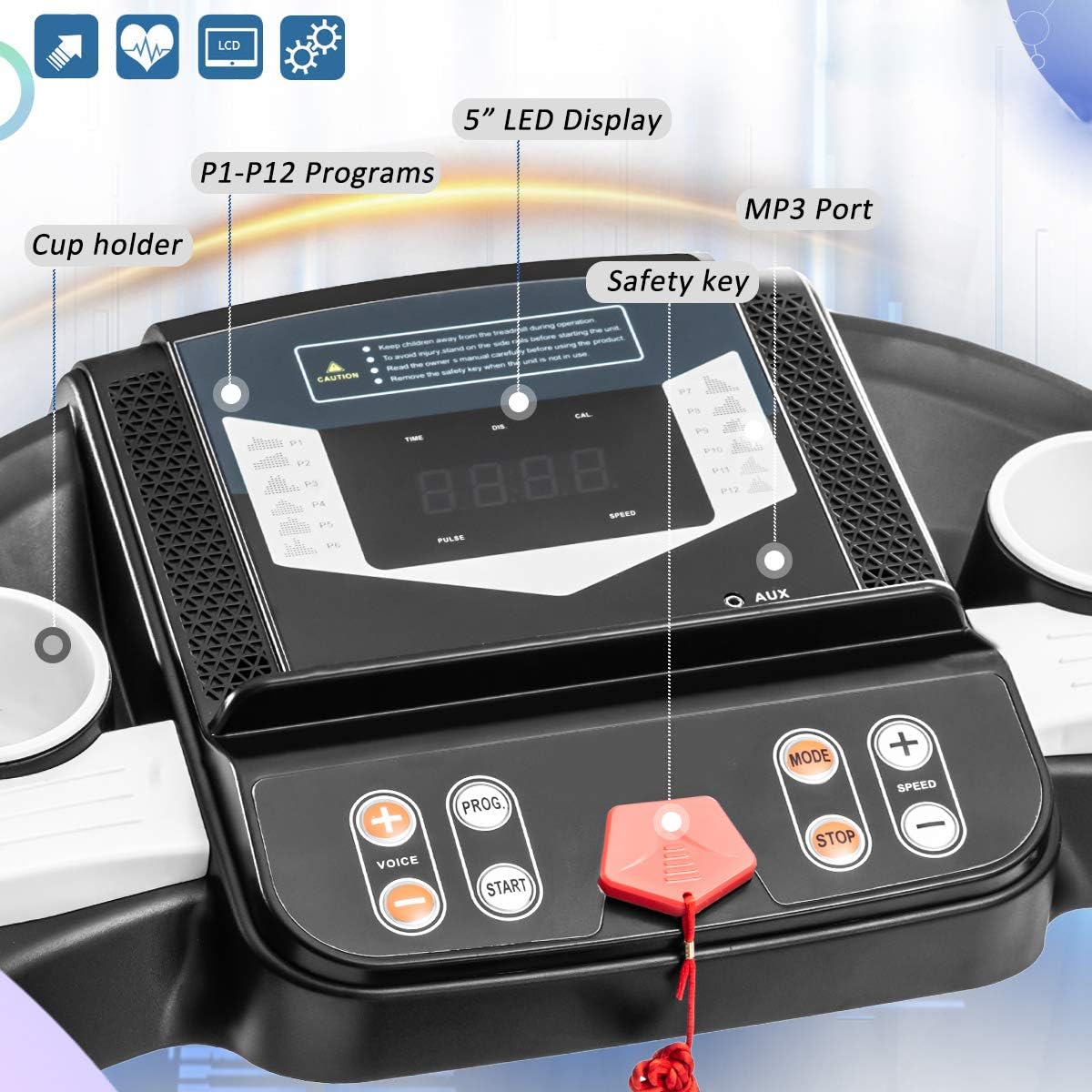 Treadmill Folding Electric Treadmill Motorized Running Jogging Machine Easy Assembly Electric Treadmills for Home, 12 Programs with Speakers
