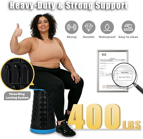 Miniatura 3 de Taburete plegable portátil, taburetes plegables retráctiles ajustables, asiento plegable mejorado para pesca al aire libre, senderismo, jardinería,