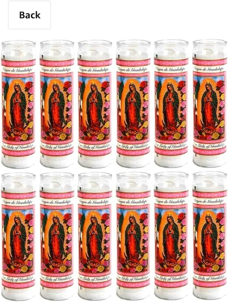 Our Lady of Guadalupe Religious Candle, Devotional, Vigil, Novena, Prayer, Saints, Candles, White, 12pk (1 Case)