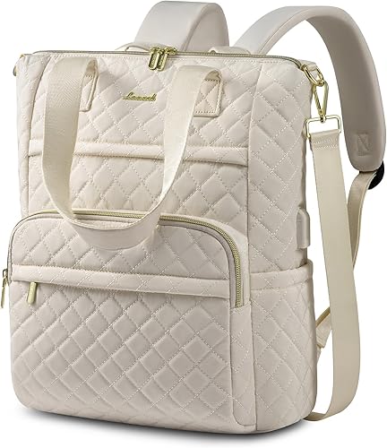 LOVEVOOK Mochila para laptop para mujer, Beige, Contemporáneo