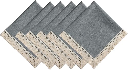 Miniatura 8 de EHouseHome Servilletas de tela de lino sintético impermeables a prueba de derrames, con ribete de encaje blanco, juego de 12, 18 x 18 pulgadas,