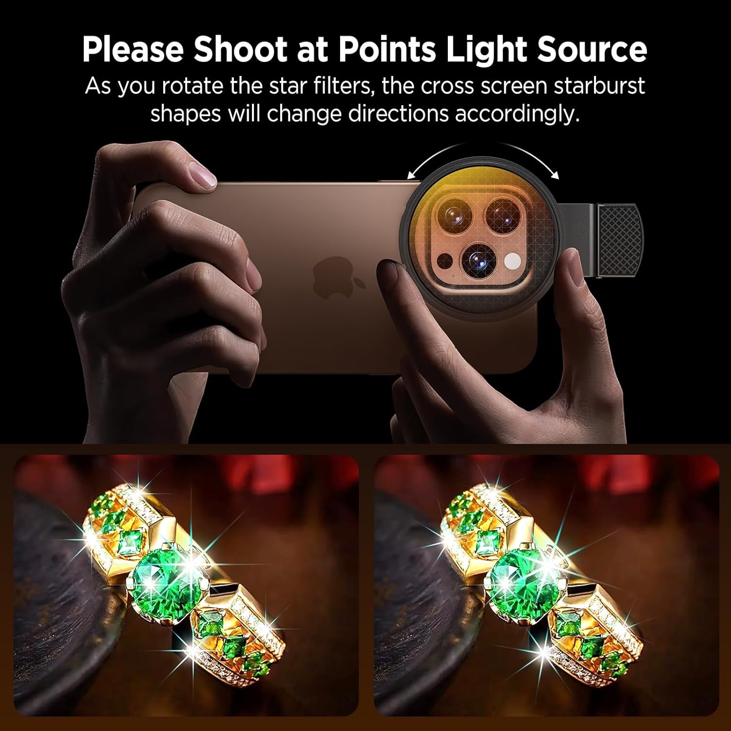 8 Points Star Filter,52mm Rotatable Star Lens for iPhone 16/15/14/13 Pro Max Moto Google Samsung TCL Phone, Cross-Screen Sparkle Effect Starburst Filter with Clip,Nightscape