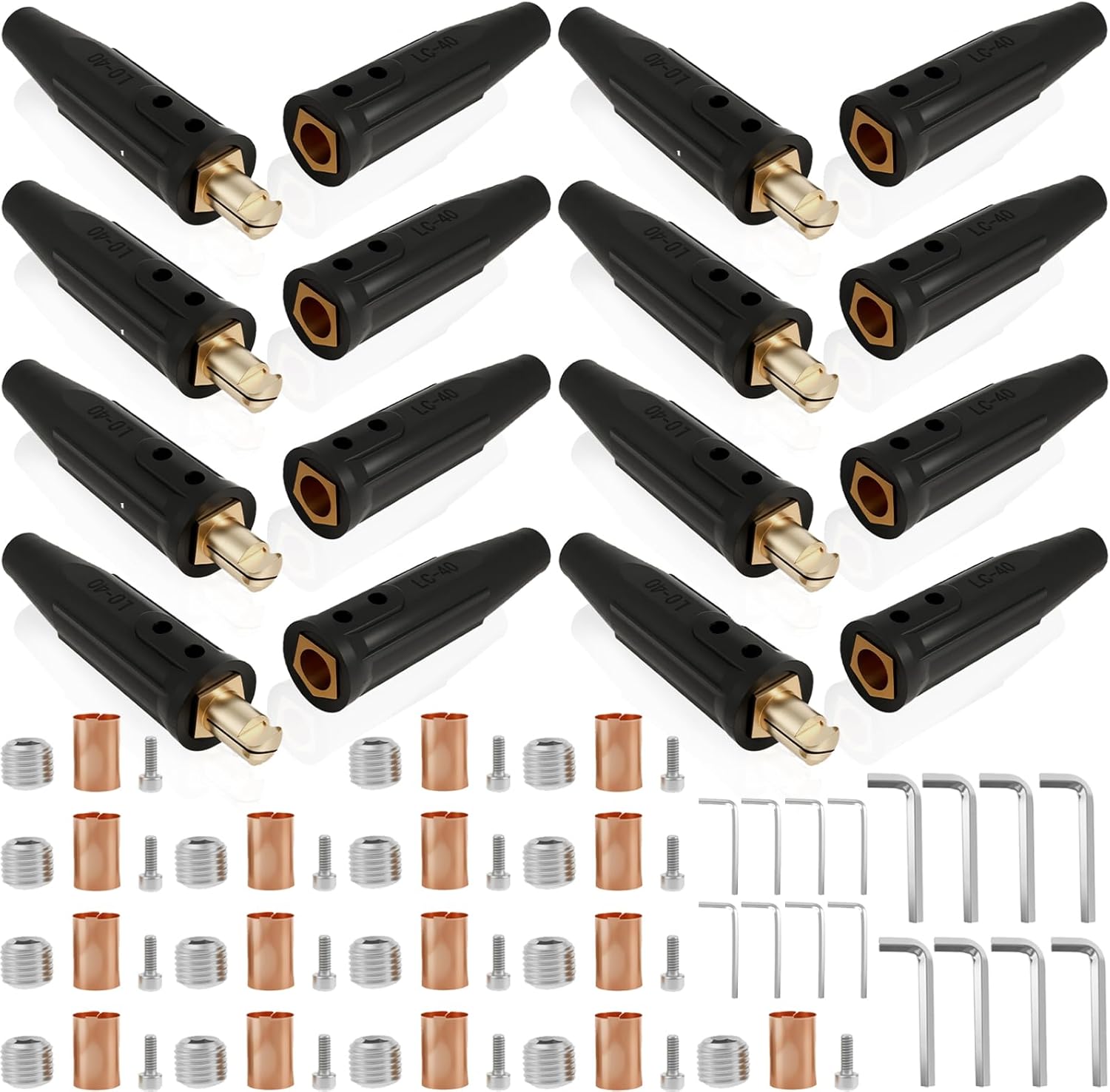 8 Set LC-40 Welding Lead Connectors, Cam Design Quick Connector for Welding Cable, 350 Amp Max Rating 1/0 & 2/0 (50-70mm²), Male & Female Set, Welding Accessories