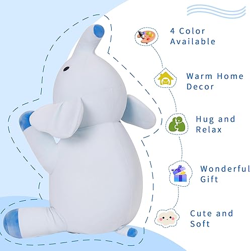 Miniatura 2 de Animales de peluche de elefante con peso, 24 pulgadas, almohada gigante de elefante de 4.2 libras, para adultos, niños y niñas para cumpleaños o