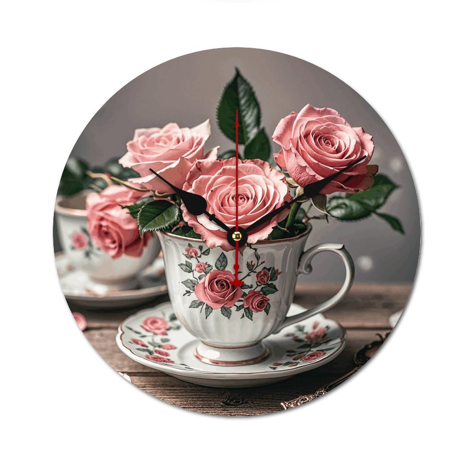 Horloge sans cadre en bois de qualité supérieure motif roses romantiques fait pour durer