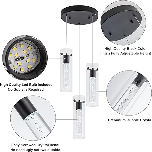 Miniatura 7 de votag Colgante de iluminación de cocina, lámpara colgante moderna con acabado negro, luces colgantes para isla de cocina, restaurante, comedor (3
