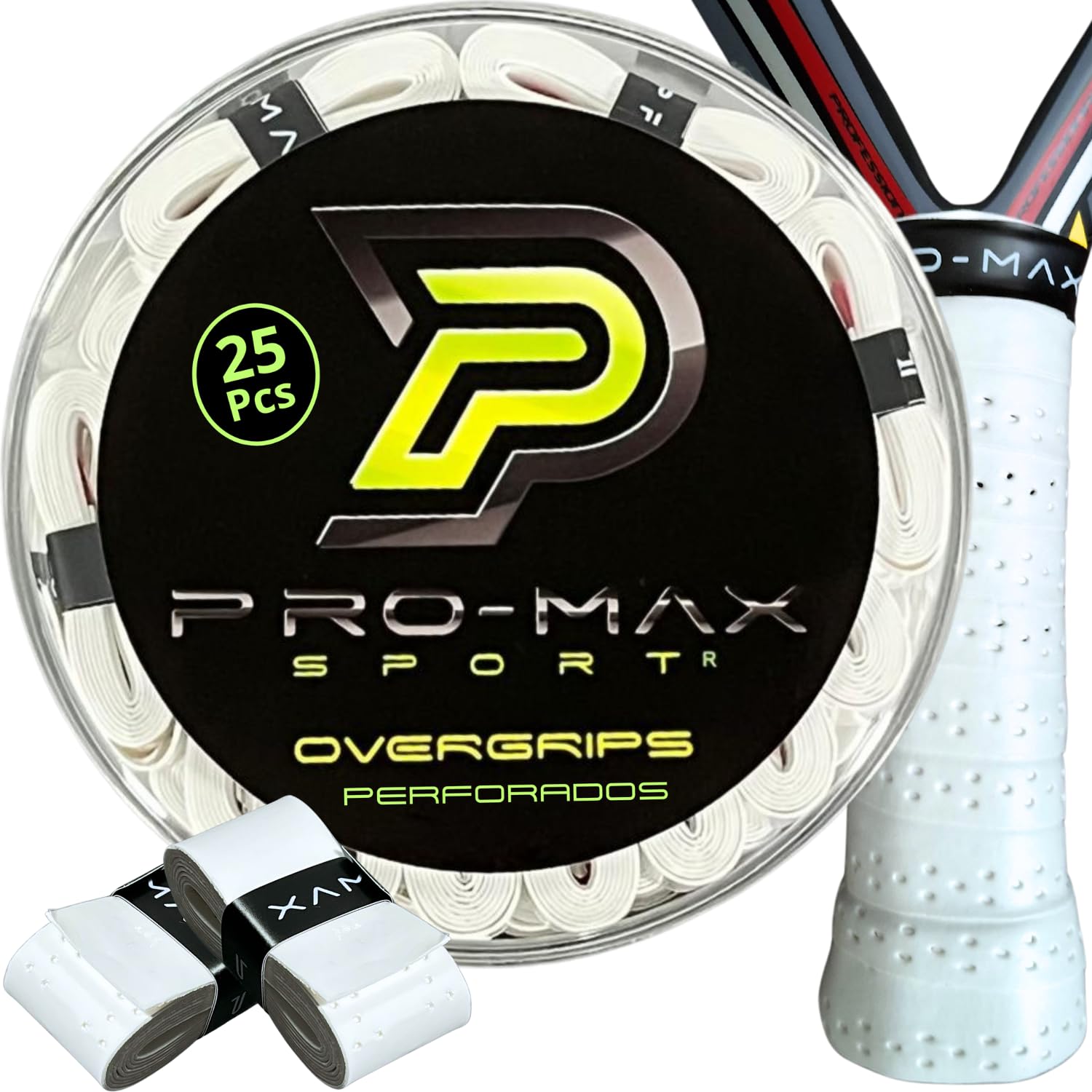 PRO-MAX SPORT Overgrips Padel Extra Adherente Perforados Blanco Pack 4/6/10/25/50 Alta Absorción Sudor Cinta Agarre Antideslizante Grip Padel Pro Sobregrip Raqueta Durabilidad Accesorios Padel — view 9
