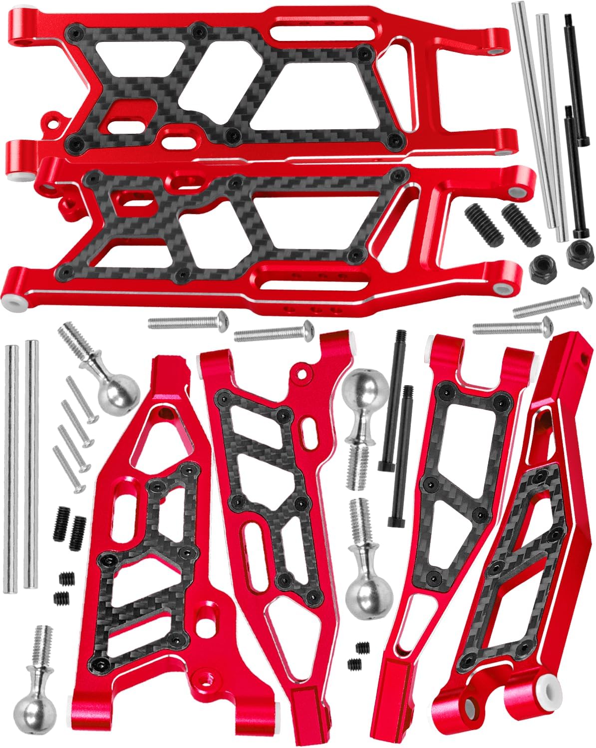 RC Suspension Arms Upgrades Part for 1/8 Kraton (V4&V5)/Outcast/Notorious/Talion 6S BLX,1/7 Big Rock 6S BLX,Alloy Aluminium Front & Rear A Arms w/Pivot Balls,6pcs,Red