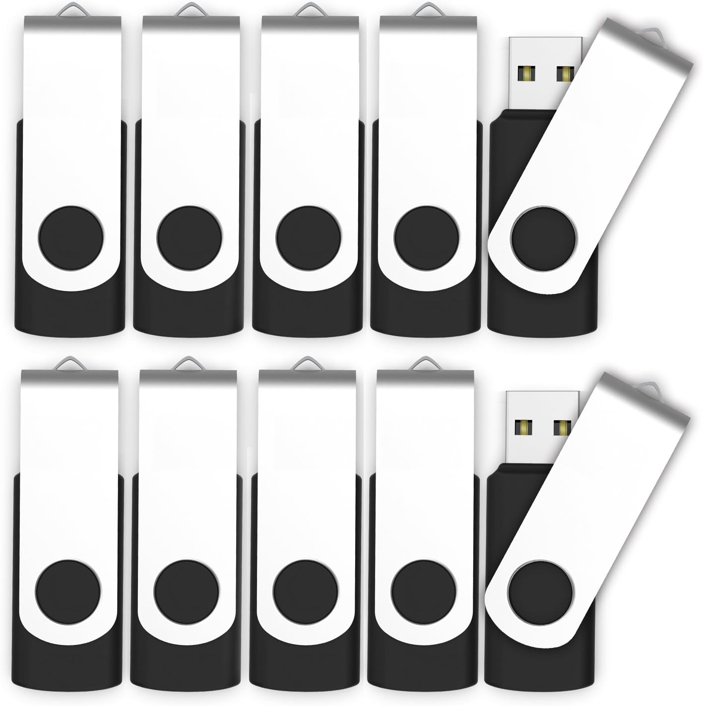 MOSDART No Logo USB2.0 4GB Flash Drive, Swivel Design with LED Indicator, Keychain Loop, FAT32 Memory Stick for Data Storage, Black(Pack of 10)