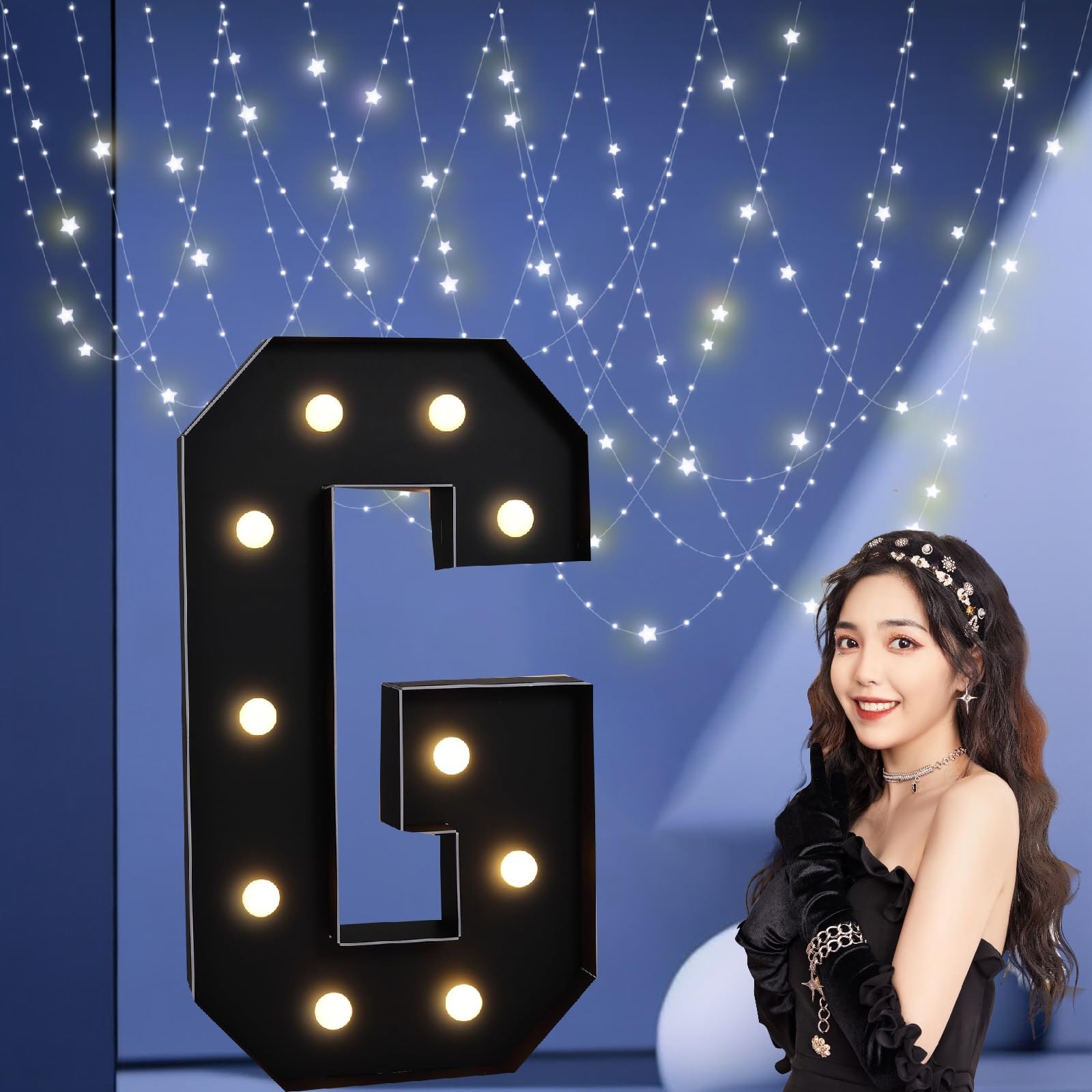UEGFSIJRF 3FT Black Large LED Marquee Light up Letters, Giant Number Sign Big Mosaic Letters for Balloons Supplies Indoor/Outdoor Decorations(Letter G,2.3FT)