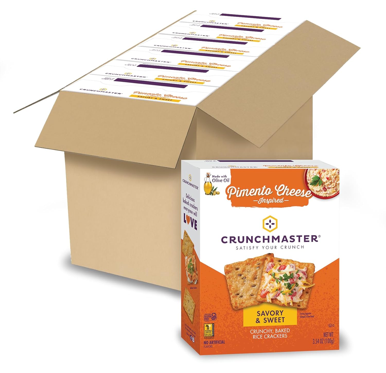 Crunchmaster Gluten-Free Multi-Grain Pimento Cheese Crackers, 3.54 oz. Bag in Box (Pack of 6)