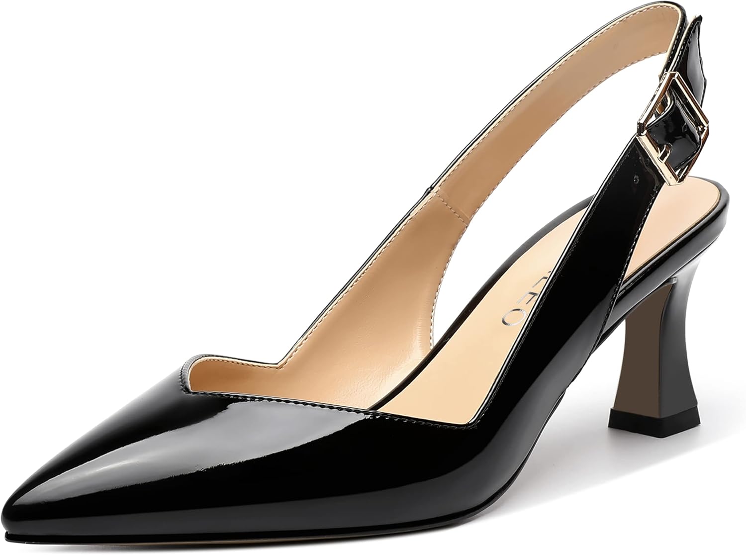 NUMALEO Womens Buckle Pointed Toe Ankle Strap Casual Patent Evening Spool Mid Heel Pumps Shoes 2.5 Inch