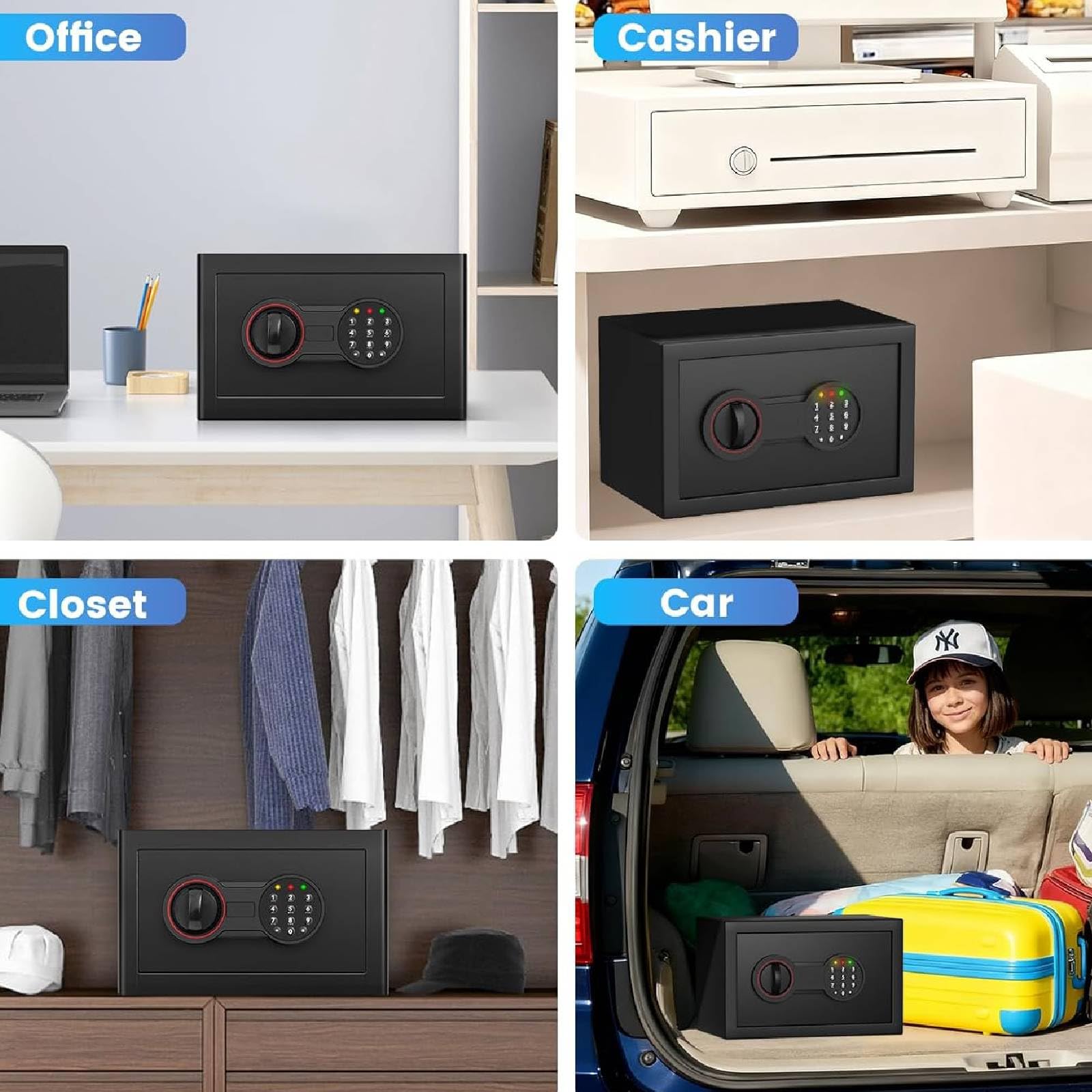 Piccola cassaforte da 0,3 Cuft con borsa impermeabile ignifuga per dormitorio universitario, salvadanaio digitale con tastiera elettronica, chiavi di ricambio e sistema di allarme, cassaforte nascosta