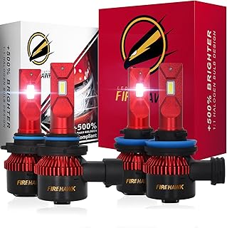 Firehawk 9005/HB3 and H11/H8/H9/H16 LED Bulbs Combo Kit 50000LM, TOP Japanese CSP 6000K Cool White IP68, Halogen Replacement Conversion Kit, Pack of 4