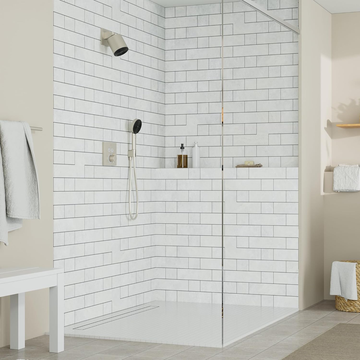 hansgrohe Pulsify S Handheld Shower Head Set Modern 3-Spray PowderRain, IntenseRain, Pulsating Massage with QuickClean with Hose in Brushed Nickel, 2.5 GPM, 04917820 image 3